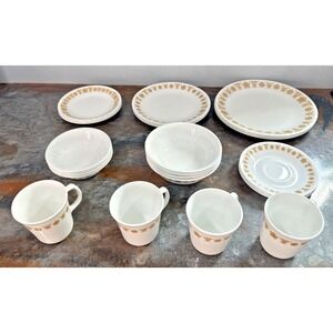 Vintage Corelle Butterfly Gold 28pc Dinnerware Set 4 Place Setting Cups Bowls